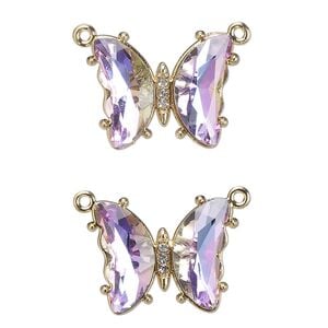 Connector, gold-finished brass, clear vitrail light, 19x15mm butterfly with closed loop. Sold per pkg of 2.