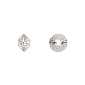 Bead 1pkg2 sterling silver, 9x6mm corrugated saucer / hollow