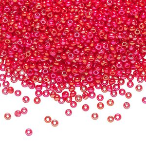 Seed bead, Preciosa Ornela Czech glass, pkg/500g, #11 rocaille, opaque rainbow bright red coral, (94170).