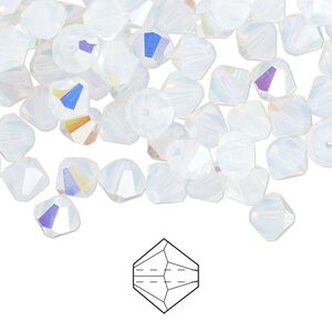 Bead 288pk white opal AB, Preciosa Czech crystal 6mm bicone