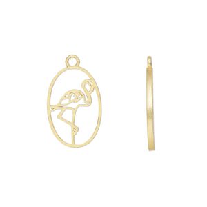 Charm Amoracast&reg; 1pkg1 sterling silver, 15x10mm 2-sided open flamingo oval, "vermeil" (gold finish)