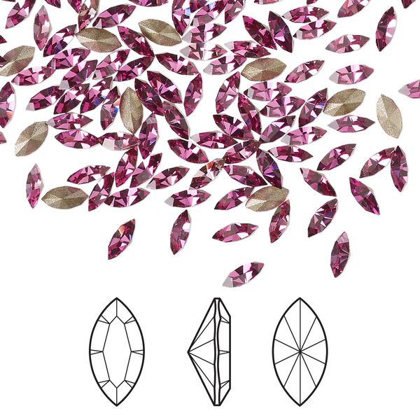 Fancy stone 720pk dark rose foil back, Swarovski&reg; 5x2.5mm XILION navette 4228 image number 0