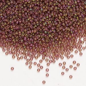Seed bead, Miyuki, glass, pkg/35g, #15 rocaille, translucent gold luster rainbow dark topaz (RR-301).
