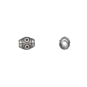 Bead 1pkg50 silver-plated "pewter", 8x6mm fancy barrel, antique