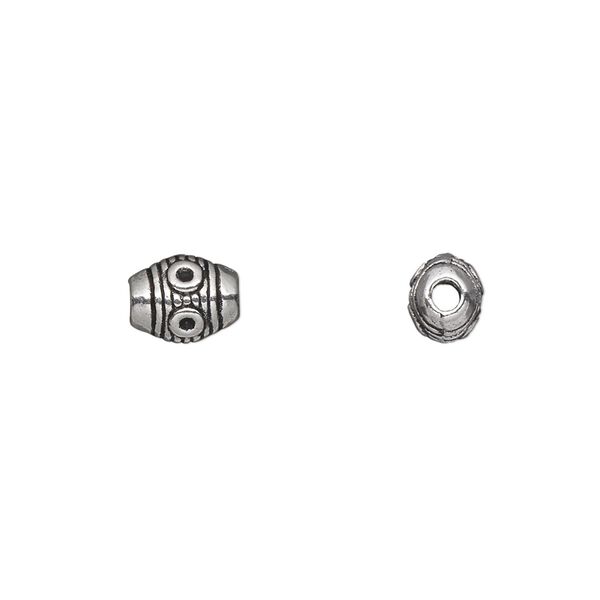 Bead 1pkg50 silver-plated "pewter", 8x6mm fancy barrel, antique image number 0