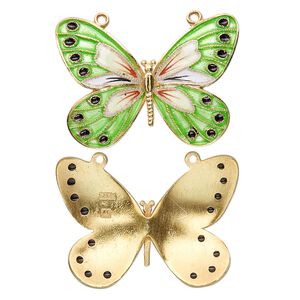 Focal, "vermeil" with cloisonn&eacute;, green, 36x27mm butterfly. Sold individually.