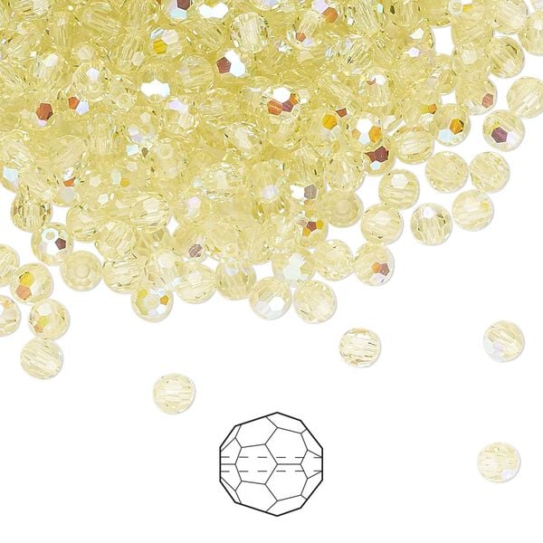 Bead 720pk jonquil AB, Preciosa Czech crystal 3mm round image number 0
