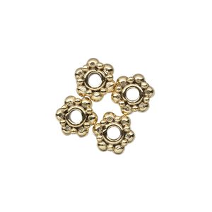 Bead 1pkg4 gold-plated pewter, 8x4.5mm beaded rondelle, antique