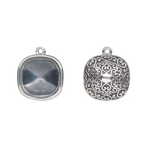 Drop, Almost Instant Jewelry&reg;, antiqued sterling silver, 14mm rounded square with 12mm cushion setting and filigree back design. Sold individually.