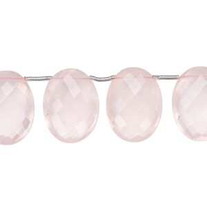 Rose quartz 1pkg9, top-drilled faceted puffed oval bead natural B+ grade, graduated