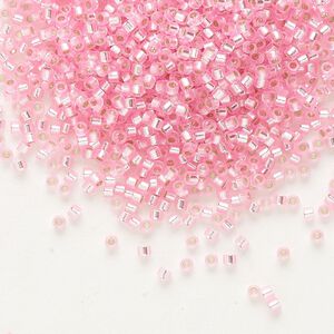 Seed bead, Delica&reg;, glass, pkg/7.5g, #11 round, transparent outside dyed silver-lined pink (DB-1335).