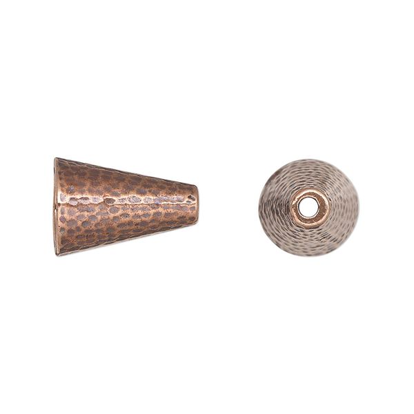 Cone, TierraCast&reg;, "Hammertone" collection, antique copper-plated pewter (tin-based alloy), 15x10mm with hammered design, 7.2mm inside diameter. Sold per pkg of 2. image number 0