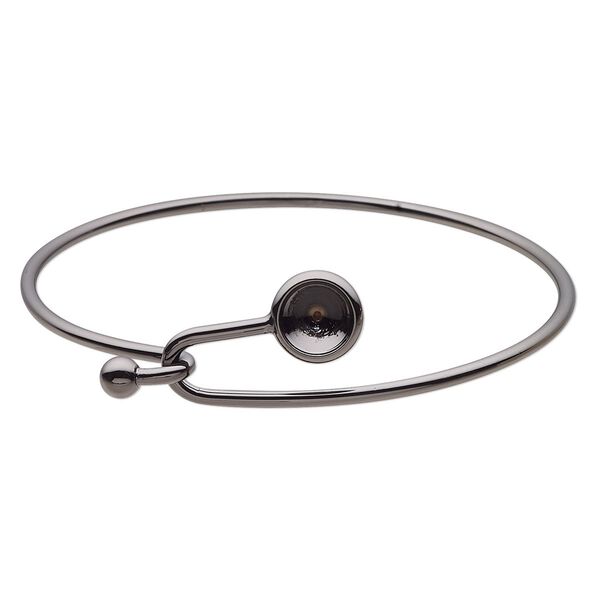 Bracelet, Almost Instant Jewelry&reg;, bangle, black-finished brass, 17mm wide with SS39 rivoli glue-in setting and hook closure, 7-1/2 inches. Sold individually. image number 0