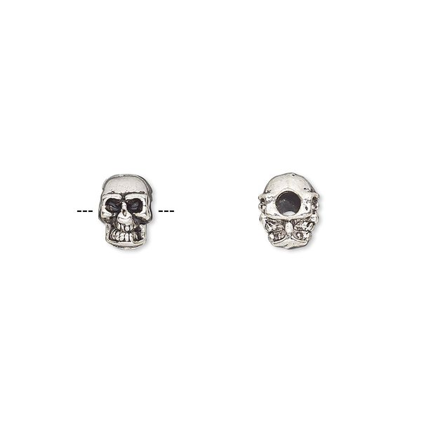 Bead 1pkg50 silver-plated "pewter", 8x5mm skull / 2sided, antique image number 0