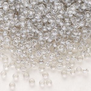 Seed bead, Preciosa Ornela Czech glass, pkg/500g, #11 rocaille, translucent color-lined luster pastel grey, (382PD).