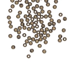 Bead 1pkg100 brass-plated, 2.5mm round, steel antique