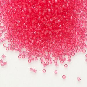 Seed bead, Delica&reg;, glass, pkg/7.5g, #11 round, transparent outside dyed bubblegum pink (DB-1308).