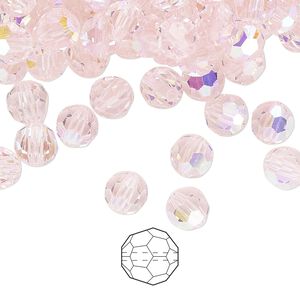 Bead 288pk pink sapphire AB, Preciosa Czech crystal 6mm round