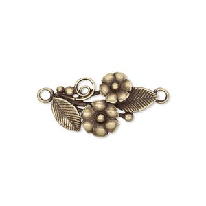 Link, JBB Findings, antiqued brass, 22.5x13mm single-sided flower and leaves. Sold per pair.