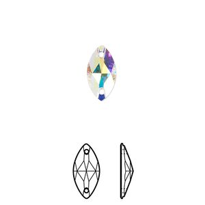 Sew-on 2pk crystal AB foil back, Crystal Passions&reg; 12x6mm navette 3223