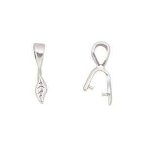 Bail, ice-pick, sterling silver, 10x4mm leaf, 5mm grip length. Sold per pkg of 2.