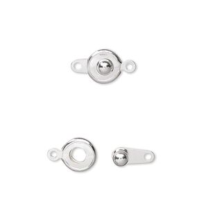 Clasp button 1pkg100 silver-plated, 7.5mm, brass 1-strand