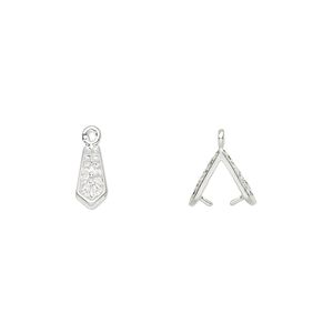 Bail, ice-pick, silver-plated brass, 9x4mm with flower design, 5mm grip length. Sold per pkg of 6.