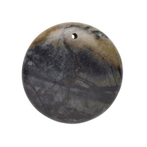 Picasso "jasper" 1pkg2, top-drilled puffed flat round focal natural 30mm