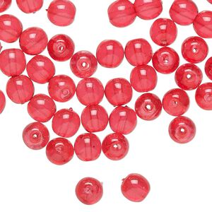 Bead 1pkg60 Czech dipped d&eacute;cor glass druk, red, 6mm round.