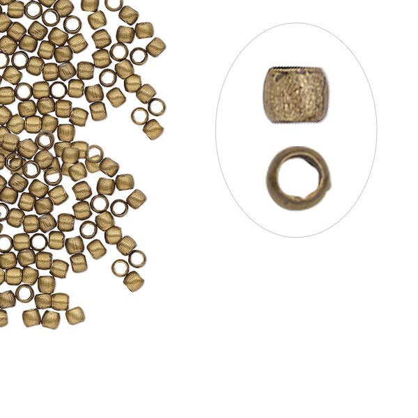 Crimp, antique gold-plated brass, 2mm round, 1.5mm inside diameter. Sold per pkg of 100. image number 0