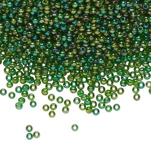 Seed bead, Preciosa Ornela Czech glass, pkg/500g, #11 rocaille, translucent rainbow green, (51120).