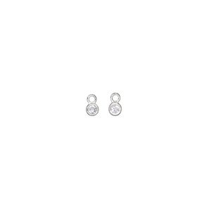 Drop, sterling silver and cubic zirconia, light purple, 2.5mm single-sided round. Sold per pkg of 2.