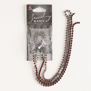 Cupchain, imitation rhodium-finished brass and glass, red, 2mm wide, 28 inches with (8) connectors. Sold individually.