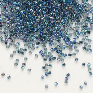 Seed bead, Delica&reg;, glass, pkg/7.5g, #11 round, translucent blue-lined rainbow aqua (DB-0085).