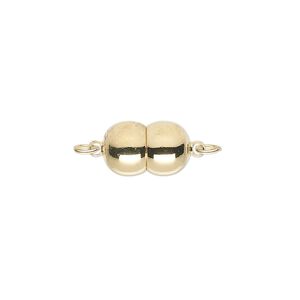 Clasp magnetic 1pkg1 gold-plated, 12x8mm double round, brass 1-strand