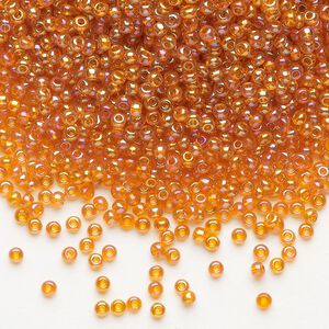 Seed bead, Preciosa Ornela Czech glass, pkg/500g, #11 rocaille, translucent rainbow orange, (91000).