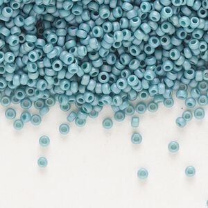 Seed bead, Miyuki, glass, pkg/250g, #15 rocaille, opaque matte rainbow nile blue, (RR-4702).