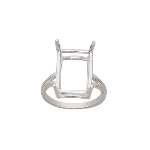 Ring, Sure-Set&trade;, sterling silver, 16x12mm 4-prong emerald-cut basket setting, size 7. Sold individually.