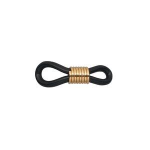 Eyeglass holder, rubber and gold-finished brass, black, 20x5mm-26x5mm with adjustable coil. Sold per pkg of 10.