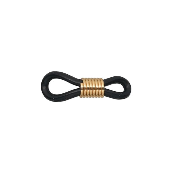 Eyeglass holder, rubber and gold-finished brass, black, 20x5mm-26x5mm with adjustable coil. Sold per pkg of 10. image number 0