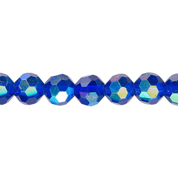 Bead 1pk 32 facets translucent cobalt blue AB, Celestial Crystal&reg; 8mm round 15.5-16 inch image number 0