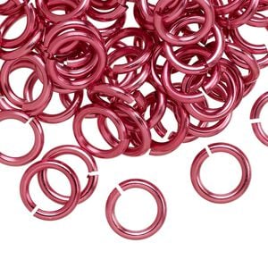 Jump ring 1pkg100 aluminum, 10mm round, 14 gauge / 6.8mm inside diameter / dark pink