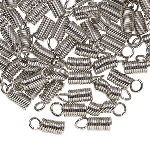Cord coil glue-in 1pkg1oz silver-finished, 10x4mm / loop / 2.5mm inside diameter, brass / antiqued