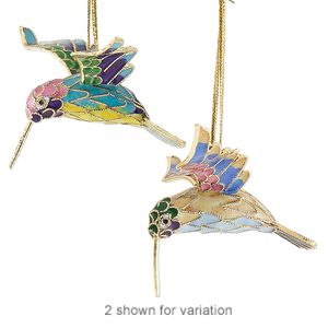 Ornament, cloisonn&eacute;, enamel and gold-finished brass, multicolored, 2-3/4 x 2-1/2 x 1-1/2 inch hummingbird. Sold individually.