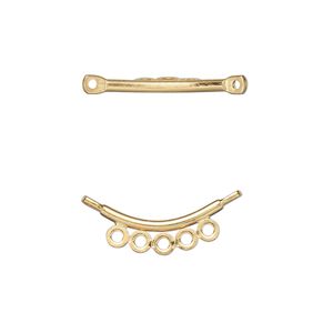 Link, gold-plated brass, 16x3mm curved flat end bar with 5 loops. Sold per pkg of 100.