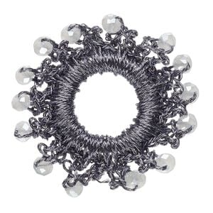Focal, glass / nylon / steel, dark grey, 36-38mm open round with fringe. Sold per pkg of 4.