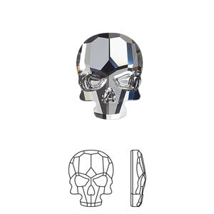 Flat back 1pk crystal silver night, Crystal Passions&reg; 18x14mm skull 2856