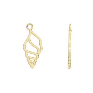 Charm, Amoracast&reg;, "vermeil", 16x8mm two-sided conch shell. Sold individually.
