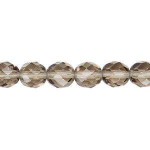 Bead, Czech fire-polished glass, smoke, 8mm faceted round. Sold per pkg of 600 (1/2 mass).