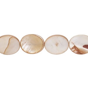 Mother-of-pearl shell 1pkg1, flat oval bead 15 inch light brown 12x9mm-12x10mm